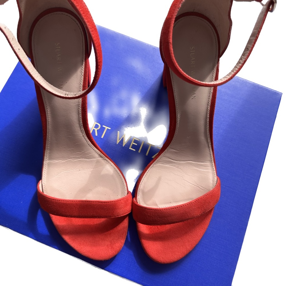 Stuart Weitzman Nearlynude Strap Sandal Red Suede